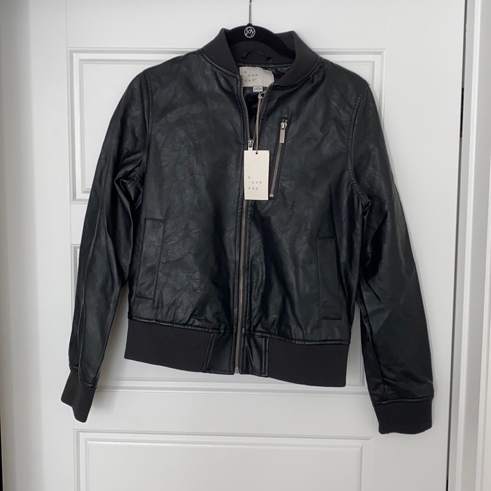 NEW A New Day Faux Black Leather Jacket w Zipper S